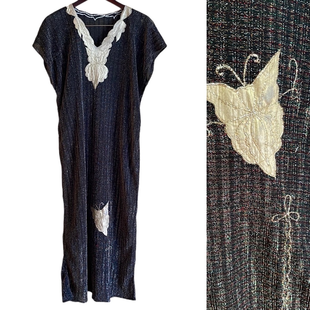 Vintage shimmery kaftan with embroidered butterfly